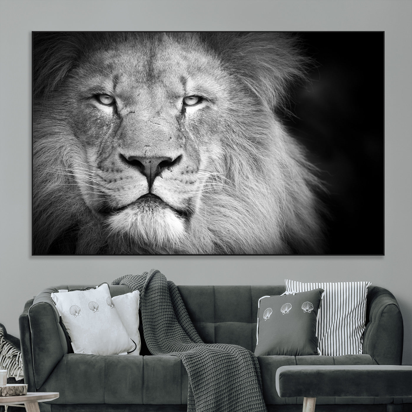 94453-MGV-CV-36X24-Lion Portrait Wall Art – Black and White King of the Jungle Canvas Print, Safari Wildlife Decor for Office, Bedroom, or Living