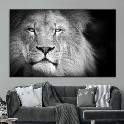 94453-MGV-CV-36X24-Lion Portrait Wall Art – Black and White King of the Jungle Canvas Print, Safari Wildlife Decor for Office, Bedroom, or Living