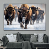 80512-MGV-CV-36X24-Bison Herd Wall Art – Buffalo Running in Snow Canvas Print, Rustic Wildlife Photography Decor for Cabin, Lodge, or Living Room