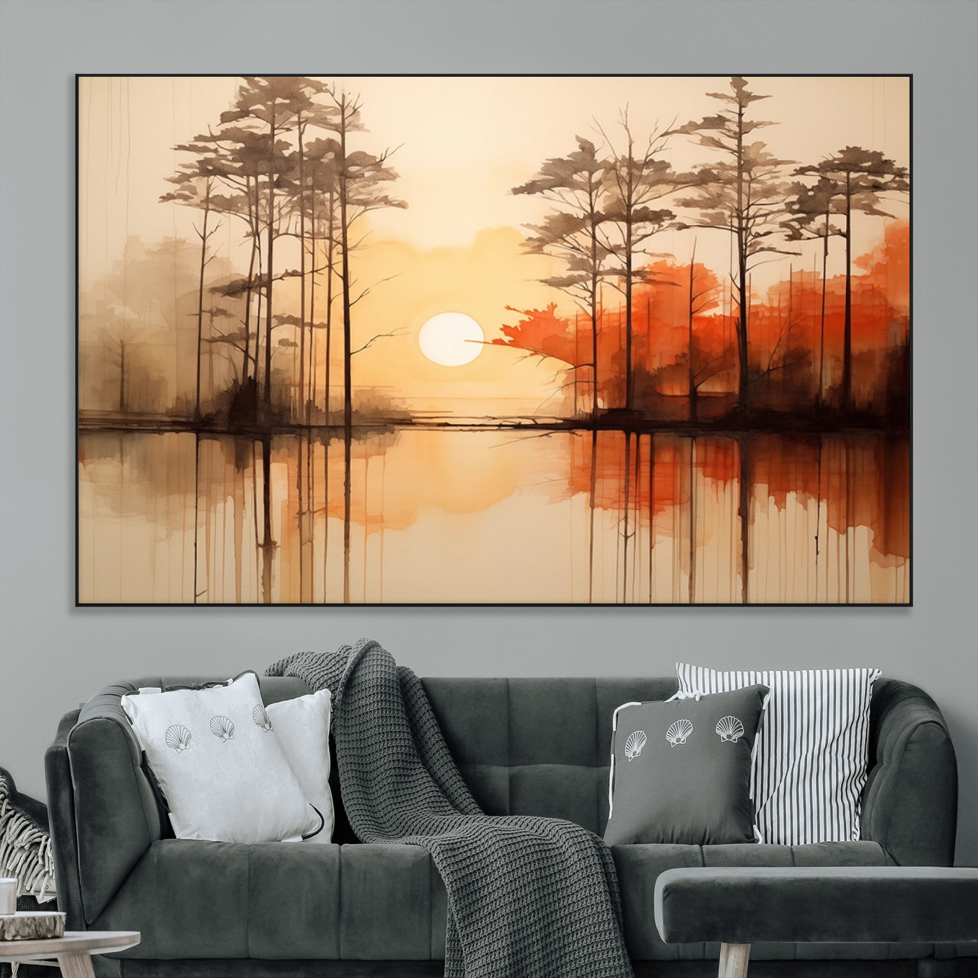 51083-MGV-CV-36X24-Sunset Lake Forest Wall Art – Serene Trees and Orange Sky Reflection Canvas Print, Tranquil Nature Decor for Living Room, Office