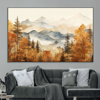 72950-MGV-CV-36X24-Autumn Mountain Forest Wall Art – Golden Fall Landscape Canvas Print, Nature-Inspired Home Decor for Living Room, Bedroom or