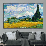 97252-MGV-CV-36X24-Wheat Field with Cypress – Van Gogh Wall Art, Impressionist Landscape Canvas Print, Rustic Home Decor for Living Room or Office