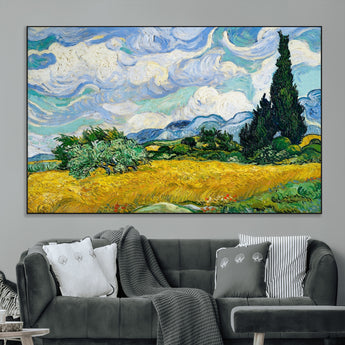 97252-MGV-CV-36X24-Wheat Field with Cypress – Van Gogh Wall Art, Impressionist Landscape Canvas Print, Rustic Home Decor for Living Room or Office