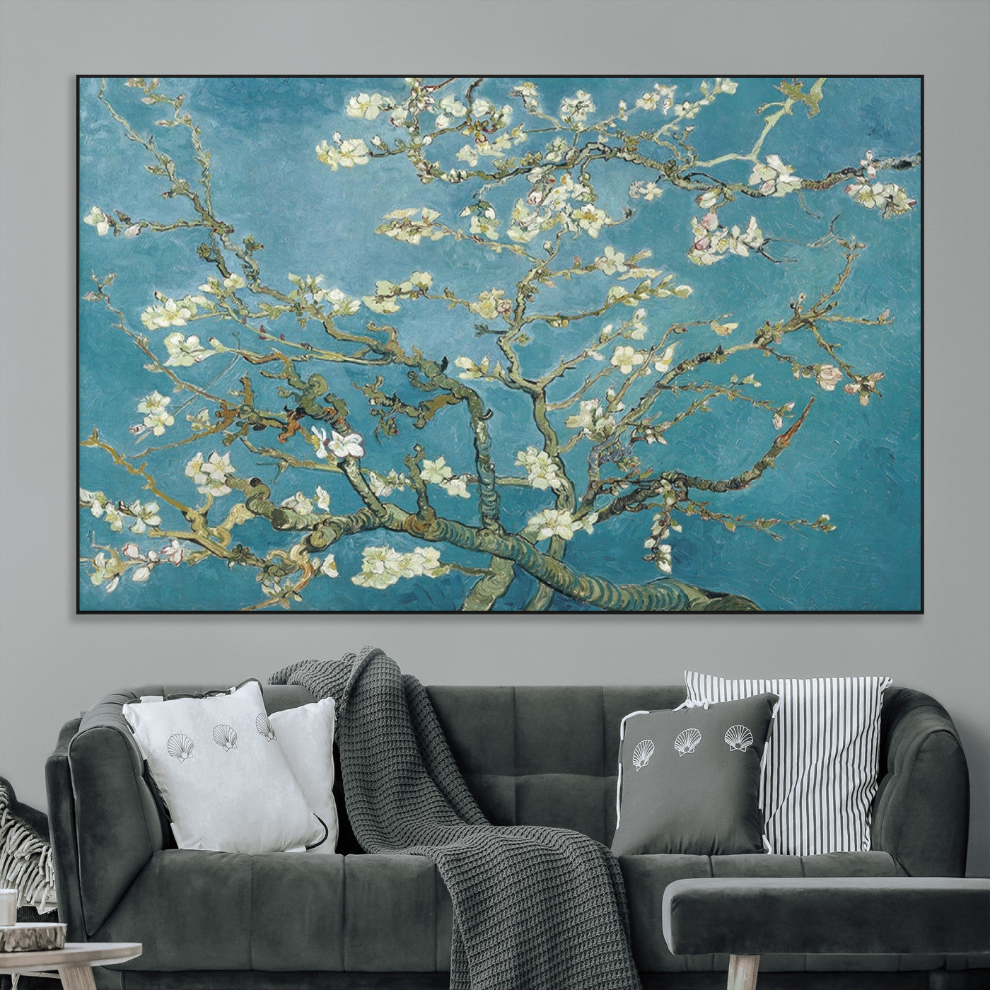 65607-MGV-CV-36X24-Almond Blossom Wall Art – Van Gogh Blue Floral Canvas Print, Elegant Impressionist Painting Decor for Living Room, Bedroom or