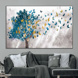 37564-MGV-CV-36X24-Butterfly Tree Wall Art – Modern Nature Canvas Print with Blue and Golden Butterflies, Elegant Decorative Painting for Living Room