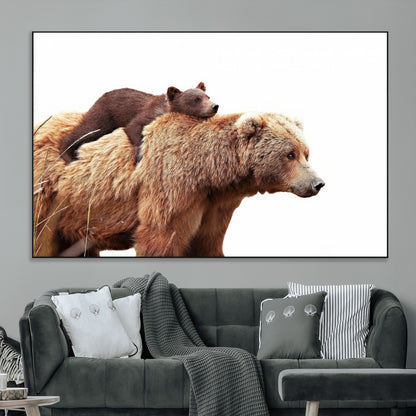76943-SEG-FC-51X34_Oversize_Oversize-Mom Bear Wall Art Canvas Print, Framed Bear Photography Art Picture Print, Rustic Bear and Cub Perfect Rustic Farmhouse Decor