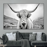 80564-MGV-CV-36X24-Highland Cow Wall Art – Black and White Scottish Highland Canvas Print, Rustic Farmhouse Decor for Living Room, Bedroom or Office