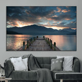 20442-MGV-CV-36X24-Lakeside Sunset Dock Wall Art – Peaceful Mountain Lake Canvas Print, Serene Nature Landscape Decor for Living Room, Bedroom or