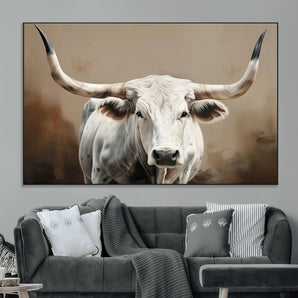 61423-MGV-CV-36X24-Longhorn Bull Wall Art – Rustic Western Texas Steer Canvas Print, Cowboy Farmhouse Decor for Living Room, Bedroom, Office or Ranch