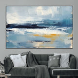 19746-MGV-CV-36X24-Abstract Ocean Wall Art – Modern Coastal Canvas Print with Blue, White and Gold Textures, Contemporary Seascape Painting for