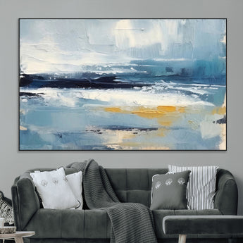 19746-MGV-CV-36X24-Abstract Ocean Wall Art – Modern Coastal Canvas Print with Blue, White and Gold Textures, Contemporary Seascape Painting for