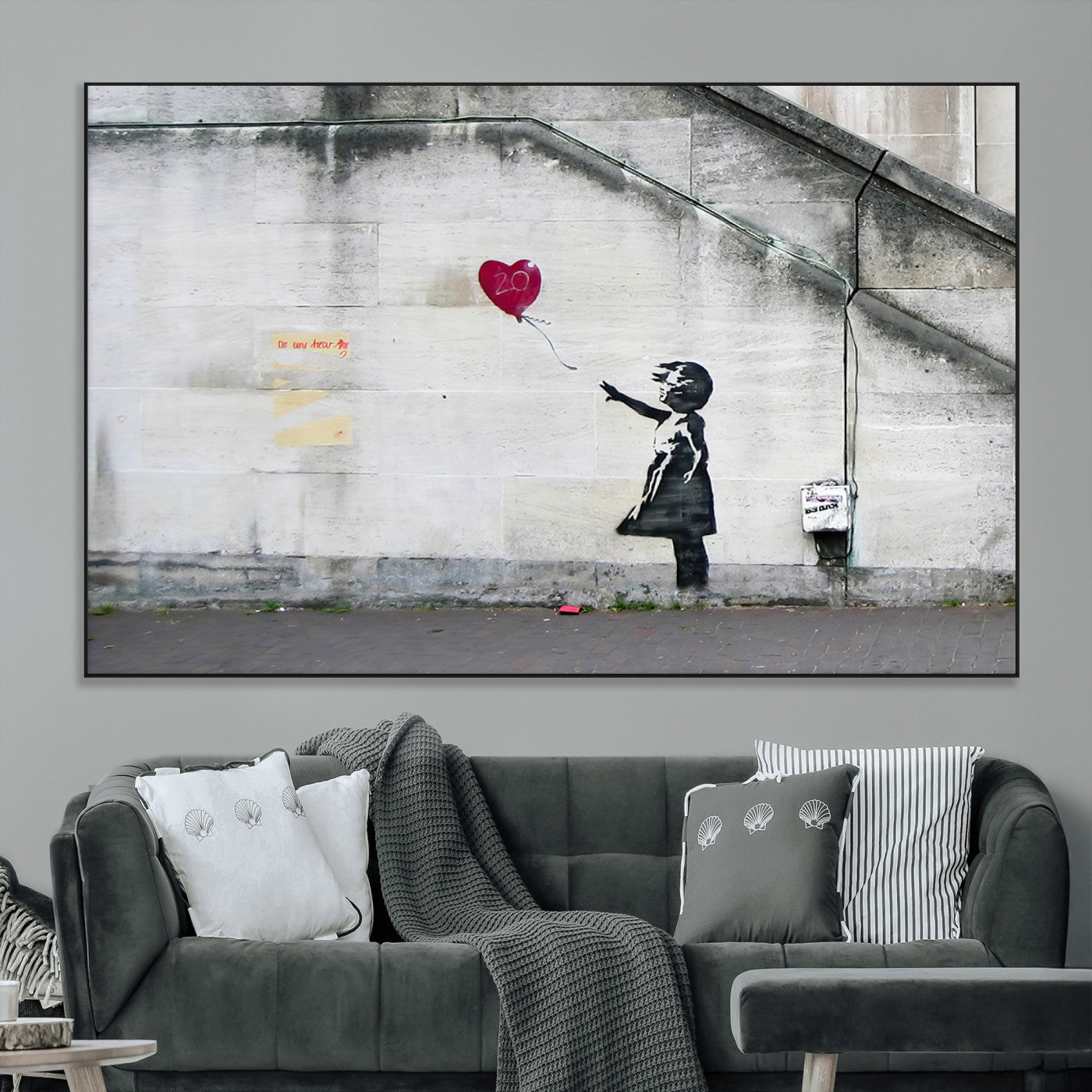 50559-MGV-CV-36X24-Banksy Girl with Balloon Wall Art – Famous Street Graffiti Canvas Print, Modern Urban Artwork for Living Room, Bedroom or Office