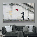50559-MGV-CV-36X24-Banksy Girl with Balloon Wall Art – Famous Street Graffiti Canvas Print, Modern Urban Artwork for Living Room, Bedroom or Office