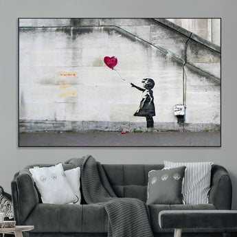 50559-MGV-CV-36X24-Banksy Girl with Balloon Wall Art – Famous Street Graffiti Canvas Print, Modern Urban Artwork for Living Room, Bedroom or Office