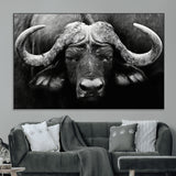 75273-MGV-CV-36X24-Buffalo Wall Art – Black and White African Buffalo Canvas Print, Rustic Wildlife Animal Artwork for Farmhouse, Living Room,