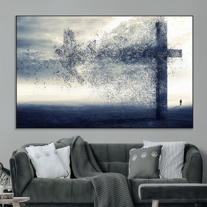 55718-MGV-CV-36X24-Surreal Cross Wall Art – Spiritual Faith Canvas Print, Abstract Christian Artwork with Modern Religious Symbol for Living Room,