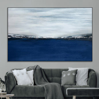 62197-MGV-CV-36X24-Abstract Ocean Wall Art – Minimalist Blue and White Canvas Print, Modern Coastal Seascape Painting for Bedroom, Living Room or