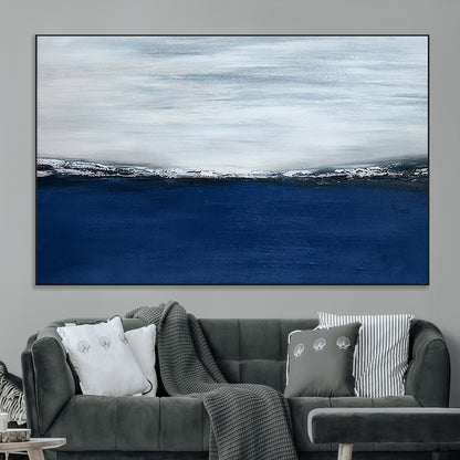 62197-MGV-CV-36X24-Abstract Ocean Wall Art – Minimalist Blue and White Canvas Print, Modern Coastal Seascape Painting for Bedroom, Living Room or