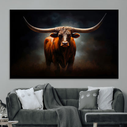 48896-MGV-CV-36X24-Texas Longhorn Wall Art – Rustic Western Bull Canvas Print and Farmhouse Cattle Painting for Living Room, Ranch, or Office Decor .
