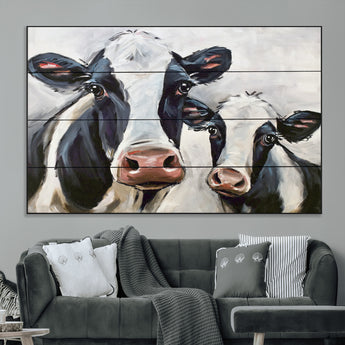 28934-MGV-CV-36X24-Farmhouse Cow Wall Art – Rustic Black and White Dairy Cattle Canvas Print, Country Barn Animal Painting for Kitchen, Living Room