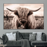 55903-MGV-CV-36X24-Highland Cow Wall Art – Rustic Sepia Scottish Highland Bull Canvas Print, Farmhouse Country Animal Decor for Living Room, Bedroom