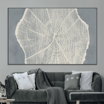 25547-MGV-CV-36X24-Tree Ring Wall Art Canvas Print, Framed Linocut Tree Ring Art Picture Print, Wood Texture Perfect Minimalist Farmhouse Decor