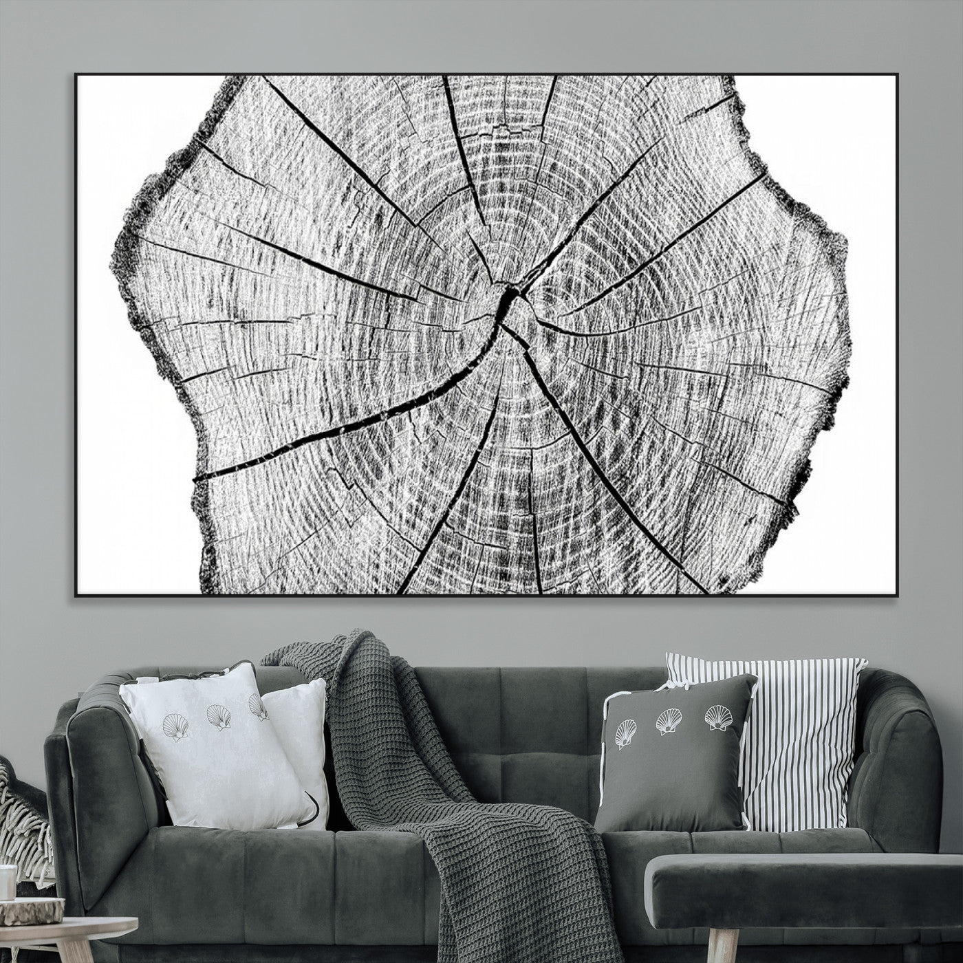 98709-MGV-CV-36X24-Tree Ring Wall Art – Black and White Canvas Print Rustic Wood Cross Section, Minimal Nature Inspired Decor for Living Room,