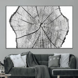 98709-MGV-CV-36X24-Tree Ring Wall Art – Black and White Canvas Print Rustic Wood Cross Section, Minimal Nature Inspired Decor for Living Room,