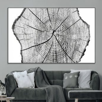 98709-MGV-CV-36X24-Tree Ring Wall Art – Black and White Canvas Print Rustic Wood Cross Section, Minimal Nature Inspired Decor for Living Room,