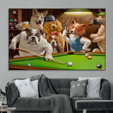 34228-MGV-CV-36X24-Dogs Playing Pool Wall Art Canvas Print, Framed Funny Dog Art Picture Print, Dog Perfect Game Room Decor Artwork