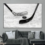 82900-MGV-CV-36X24-Hockey Wall Art – Black and White Canvas Print Ice Rink Sticks Puck Sports Photography, Modern Decor for Game Room, Man Cave,
