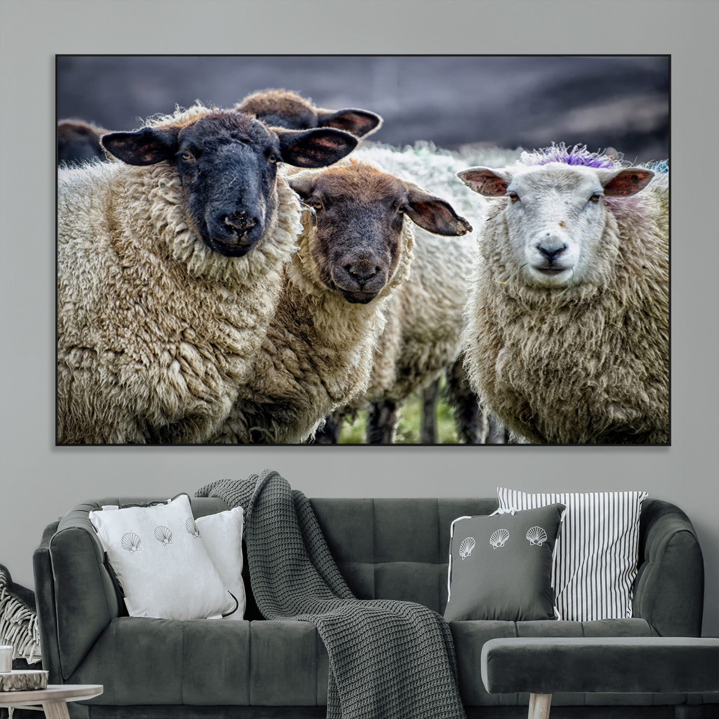 18418-MGV-CV-36X24-Sheep Wall Art Canvas Print, Framed Farmhouse Sheep Art Picture Print, Sheep Herd Perfect Rustic Farmhouse Decor Artwork