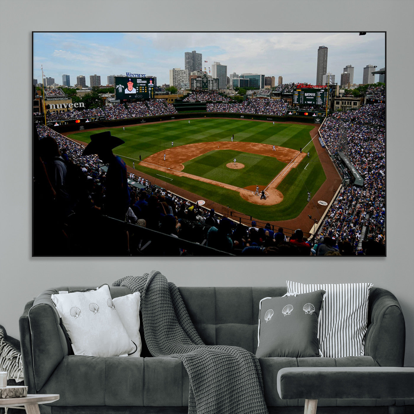 34859-MGV-CV-36X24-Wrigley Field Wall Art Canvas Print, Framed Chicago Cubs Stadium Art Picture Print, Wrigley Stadium Field Perfect Sport Room Decor