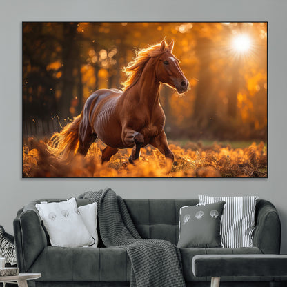 92144-MGV-CV-36X24-Sunset Horse Wall Art Canvas Print, Framed Horse Barn Art Picture Print, Majestic Horse Perfect Rustic Farmhouse Decor Artwork