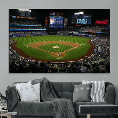 25148-MGV-CV-36X24-Baseball Stadium Wall Art – Canvas Print Night Game Packed Crowd Bright Lights Sports Photography, Dynamic Decor for Game Room,
