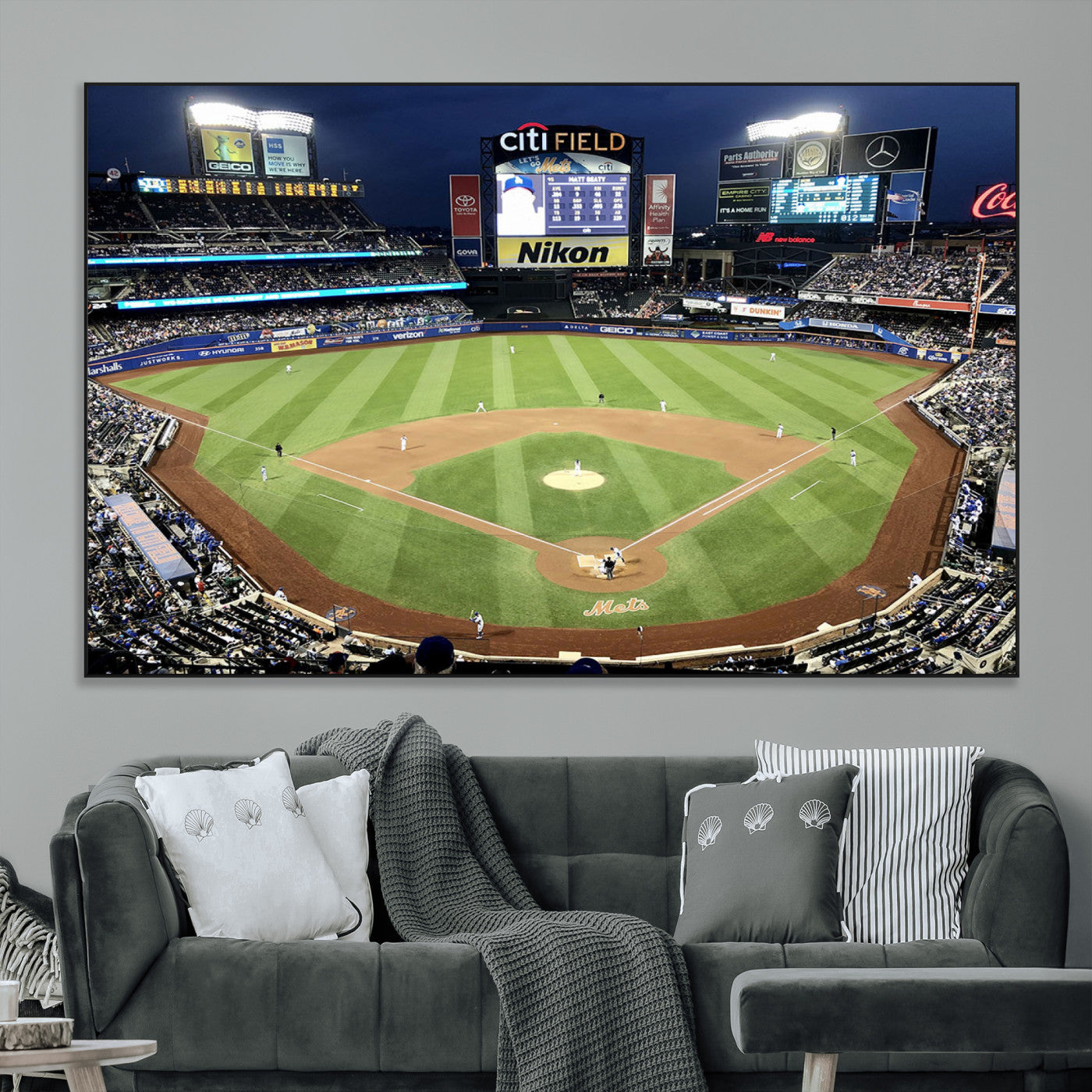 87666-MGV-CV-36X24-City Field Stadium Wall Art Canvas Print, Framed New York Stadium Art Picture Print, Citi Field Stadium Perfect Sport Room Decor