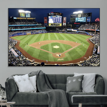 87666-MGV-CV-36X24-City Field Stadium Wall Art Canvas Print, Framed New York Stadium Art Picture Print, Citi Field Stadium Perfect Sport Room Decor