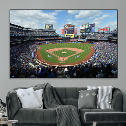22910-MGV-CV-36X24-City Field Stadium Wall Art Canvas Print, Framed New York Stadium Art Picture Print, City Field Perfect Sport Room Decor Artwork
