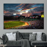 66781-MGV-CV-36X24-Baseball Stadium Wall Art – Canvas Print Evening Game Field Packed Crowd Sunset Sky Sports Photography, Dynamic Decor for Game
