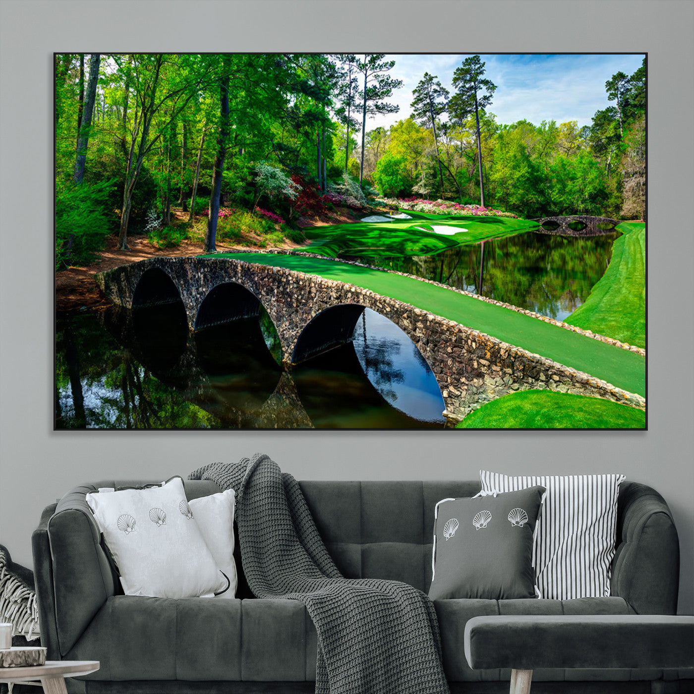 57655-MGV-CV-36X24-Golf Course Wall Art – Canvas Print Scenic Green Fairway Stone Bridge Water Reflection Landscape, Classic Sports Decor for Office,