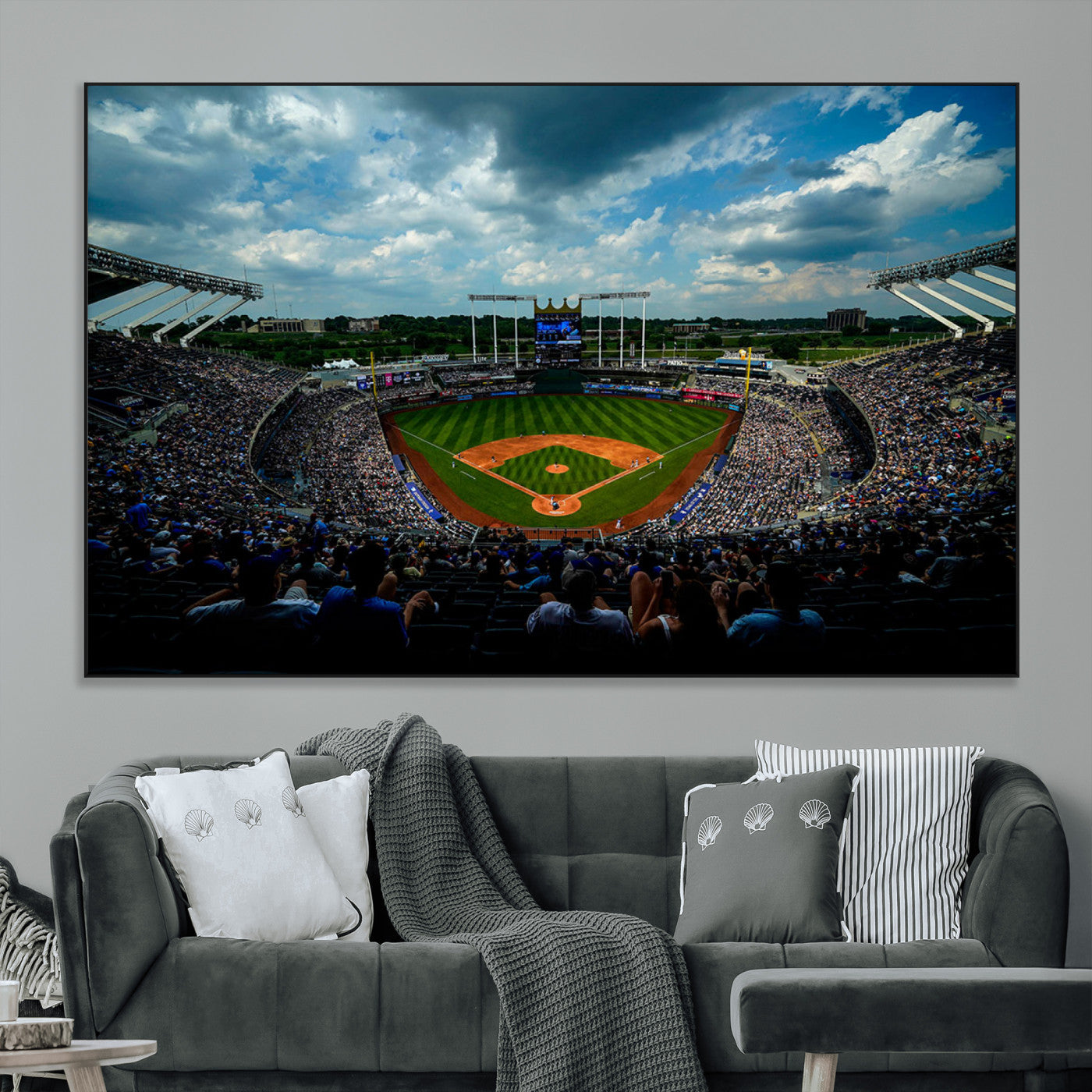37127-MGV-CV-36X24-Kauffman Stadium Wall Art Canvas Print, Framed Kansas City Royals Field Art Picture Print, Baseball Stadium Perfect Sport Room