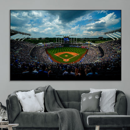 37127-MGV-CV-36X24-Kauffman Stadium Wall Art Canvas Print, Framed Kansas City Royals Field Art Picture Print, Baseball Stadium Perfect Sport Room