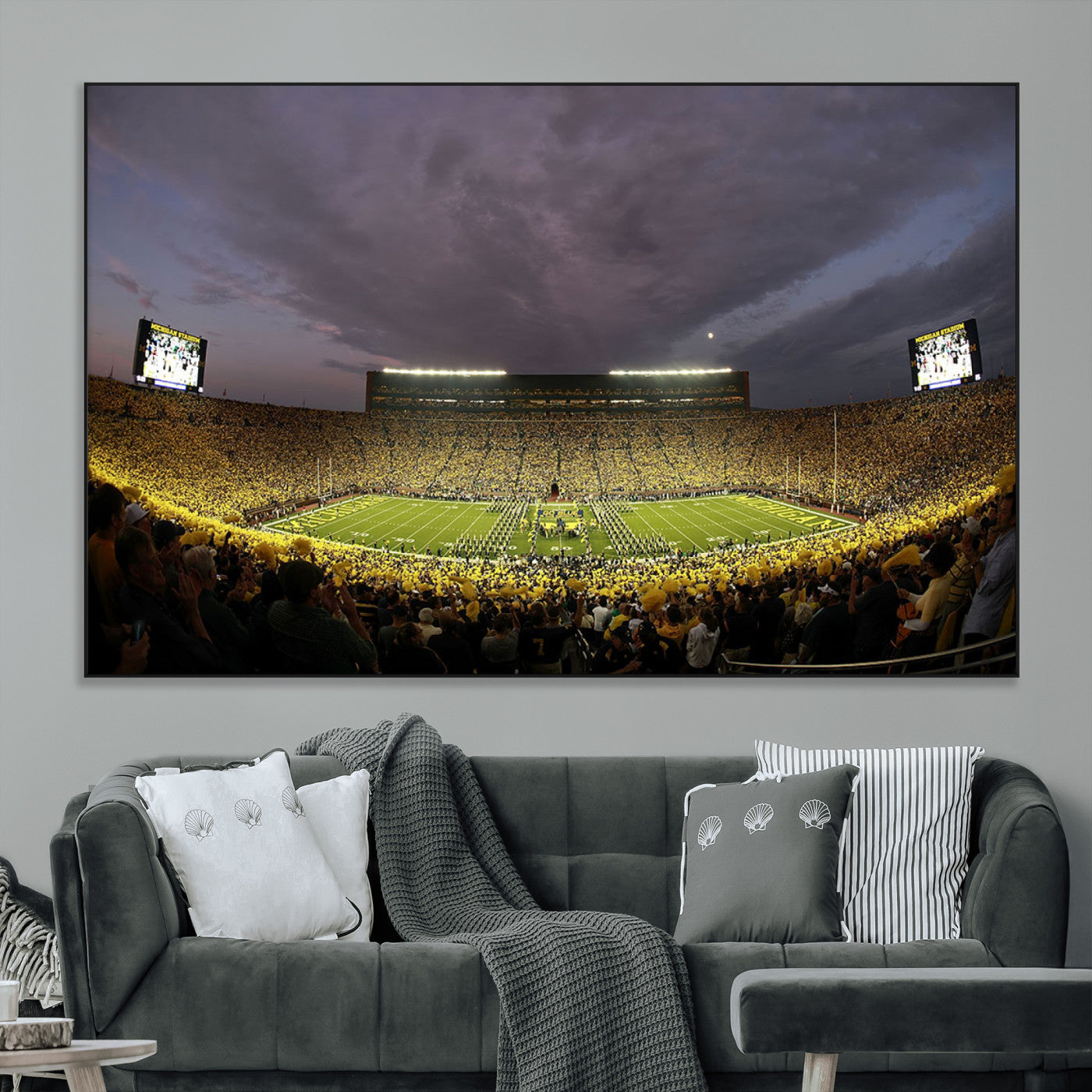 72404-MGV-CV-36X24-Michigan Wolverine Stadium Wall Art Canvas Print, Framed Michigan Stadium Art Picture Print, Football Stadium Perfect Sport Room