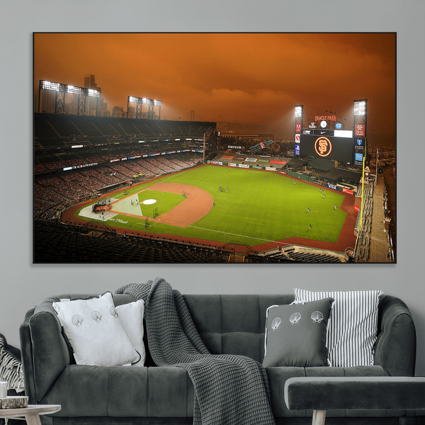 31315-MGV-CV-36X24-Oracle Park Stadium Wall Art Canvas Print, Framed California Stadium Art Picture Print, Oracle Park Field Perfect Sport Room Decor