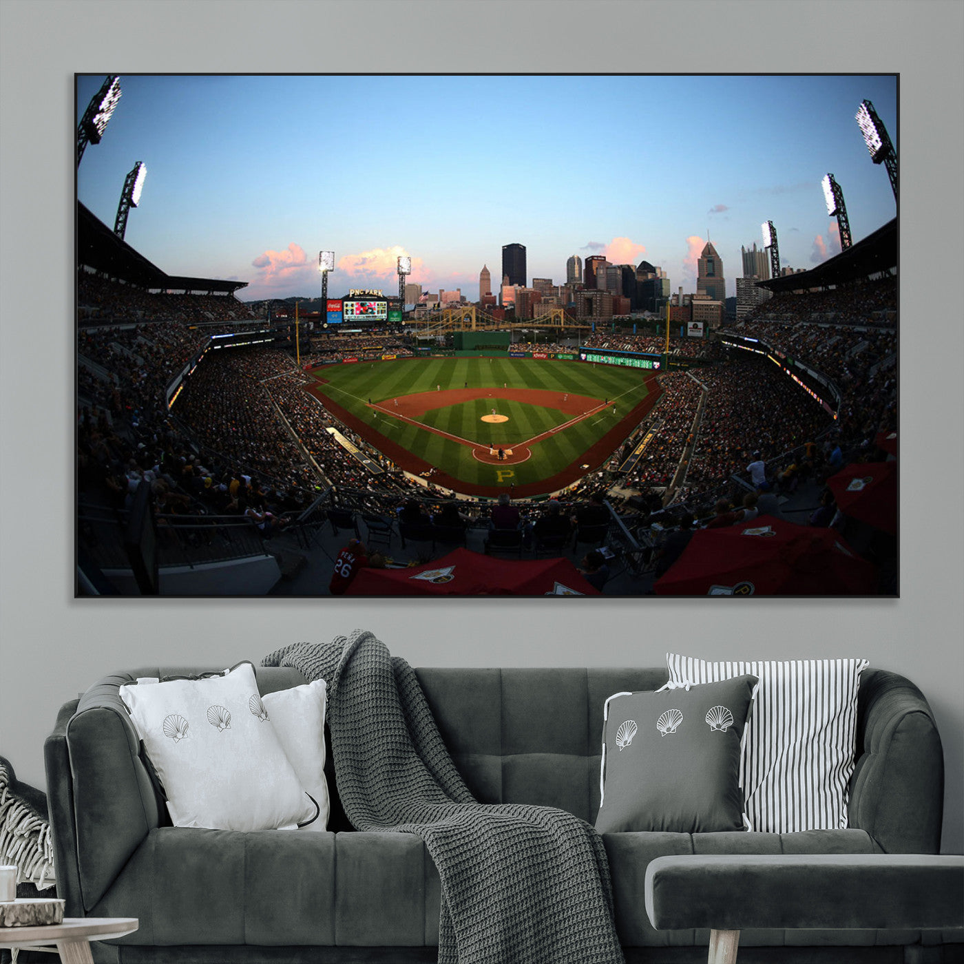 67670-MGV-CV-36X24-PNC Park Stadium Wall Art Canvas Print, Framed Pittsburgh Pirates Stadium Art Picture Print, PNC Park Field Perfect Sport Room