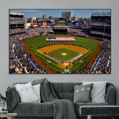20879-MGV-CV-36X24-Yankee Stadium Wall Art Canvas Print, Framed New York Stadium Art Picture Print, Yankee Field Perfect Sport Room Decor Artwork