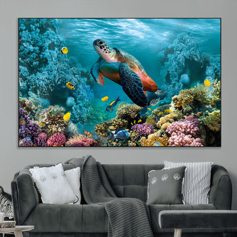 38661-MGV-CV-36X24-Sea Turtle Wall Art Canvas Print, Framed Ocean Wildlife Art Picture Print, Turtle Perfect Coastal Nature Decor Artwork