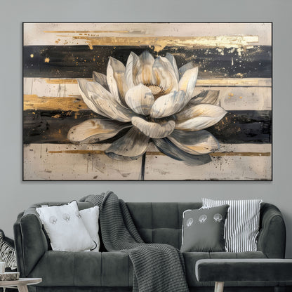 18807-MGV-CV-36X24-Lotus Flower Wall Art Canvas Print, Framed Abstract Lotus Art Picture Print, White Lotus Flower Perfect Abstract Floral Decor
