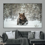 43350-MGV-CV-36X24-Wild Bear in Snow Wall Art – Majestic Wildlife Photography Print, Winter Forest Nature Decor for Cabin, Lodge, Rustic Home,