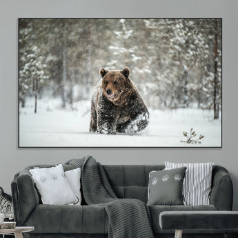 43350-MGV-CV-36X24-Wild Bear in Snow Wall Art – Majestic Wildlife Photography Print, Winter Forest Nature Decor for Cabin, Lodge, Rustic Home,